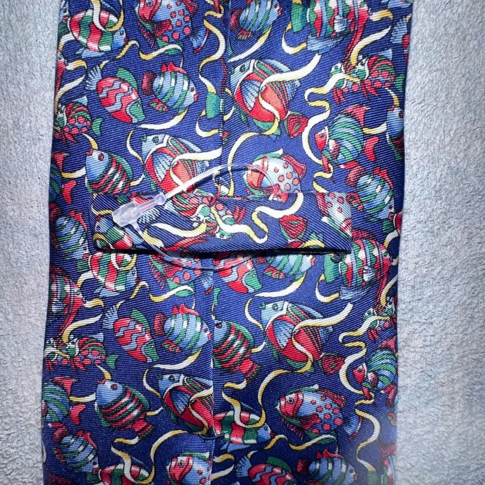 NWOT Men’s Alain Figaret Fish Nautical Theme Hand Made Necktie Paris France